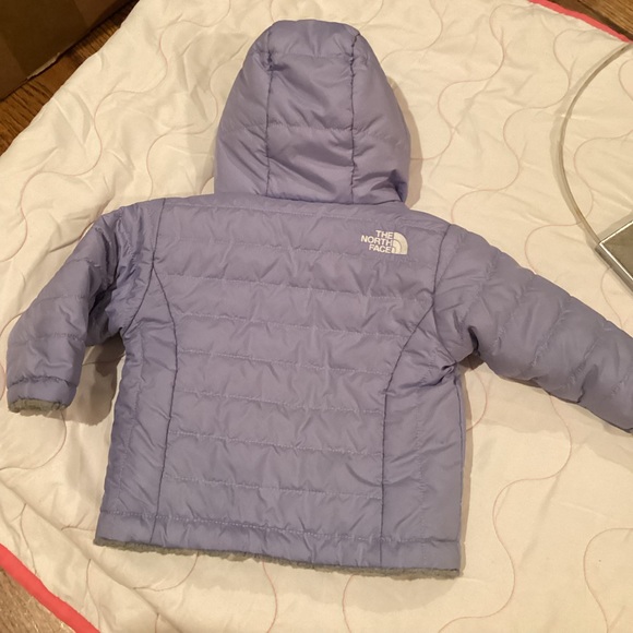 North Face infant reversible moss bud swirl hooded fleece winter jacket. Sz 3/6M - Picture 7 of 15